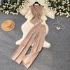Casual Knitted Sweater Two Piece Sets for Women Metal-button V-neck Sleeveless Fitted Versatile Knit Top and Casual Pants Set