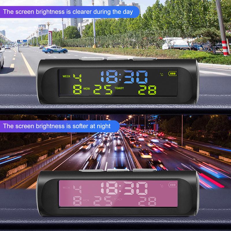 TPMS Look Solar Car Digital Clock with LCD Time Date In-Car Temperature Display for Outdoor Personal Car Part Decoration