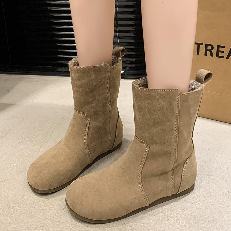 Cowhide Version Fleece Boots Genuine Leather Short Boots Women's New Retro Thermal Short Snow Boots