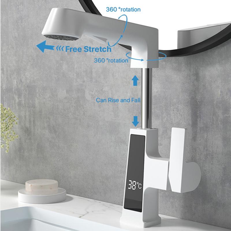 Digital Display Pulling Faucet Kitchen Area Sink Washbasin Rotating Lifting Tap Cold And Dual Control Fourth Gear Water Outlet