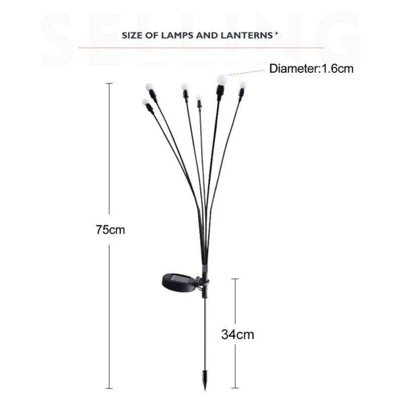2 Packs 6-Head Solar Swaying Firefly Lamps Intelligent Light Control Outdoor Waterproof Ground Plug Garden Atmosphere Decoration