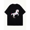Oversized T Shirt Dress Black Floral Horse Print Casual Wear For Women