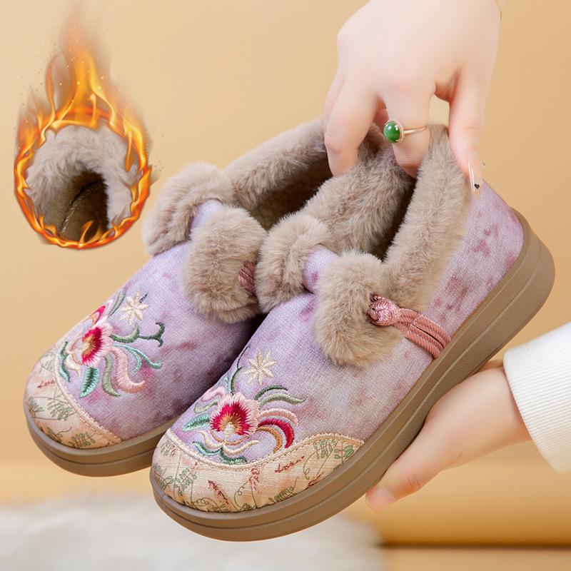 

Женские зимние теплые мокасины на платформе, вышитые лоферы с пушистой плюшевой подкладкой, нескользящие домашние тапочки для улицы, обувь для ходьбы из искусственного меха для женщин 39 розовый