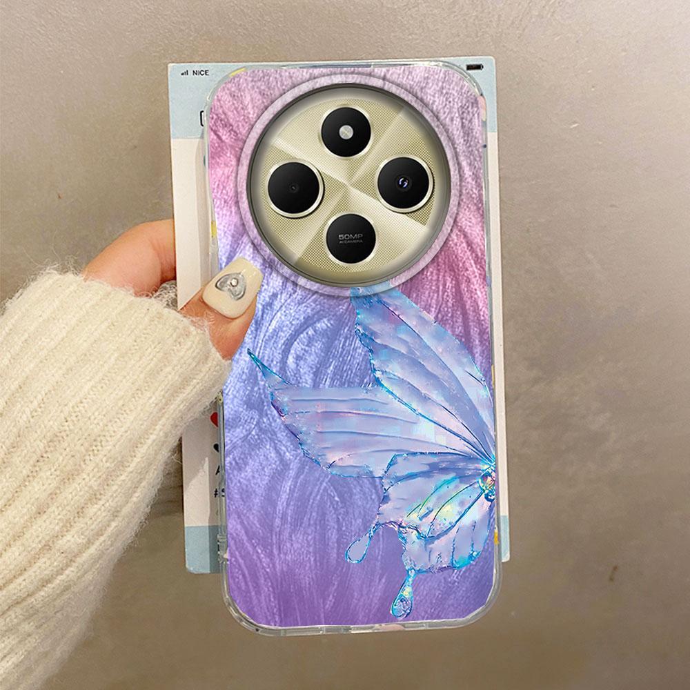 Luxury Laser Silver Butterfly Texture Phone Case for Xiaomi Redmi 14C A3 A4 A3X Note 10 11 11S 12 Pro Poco X5 X7 Silicone Cover