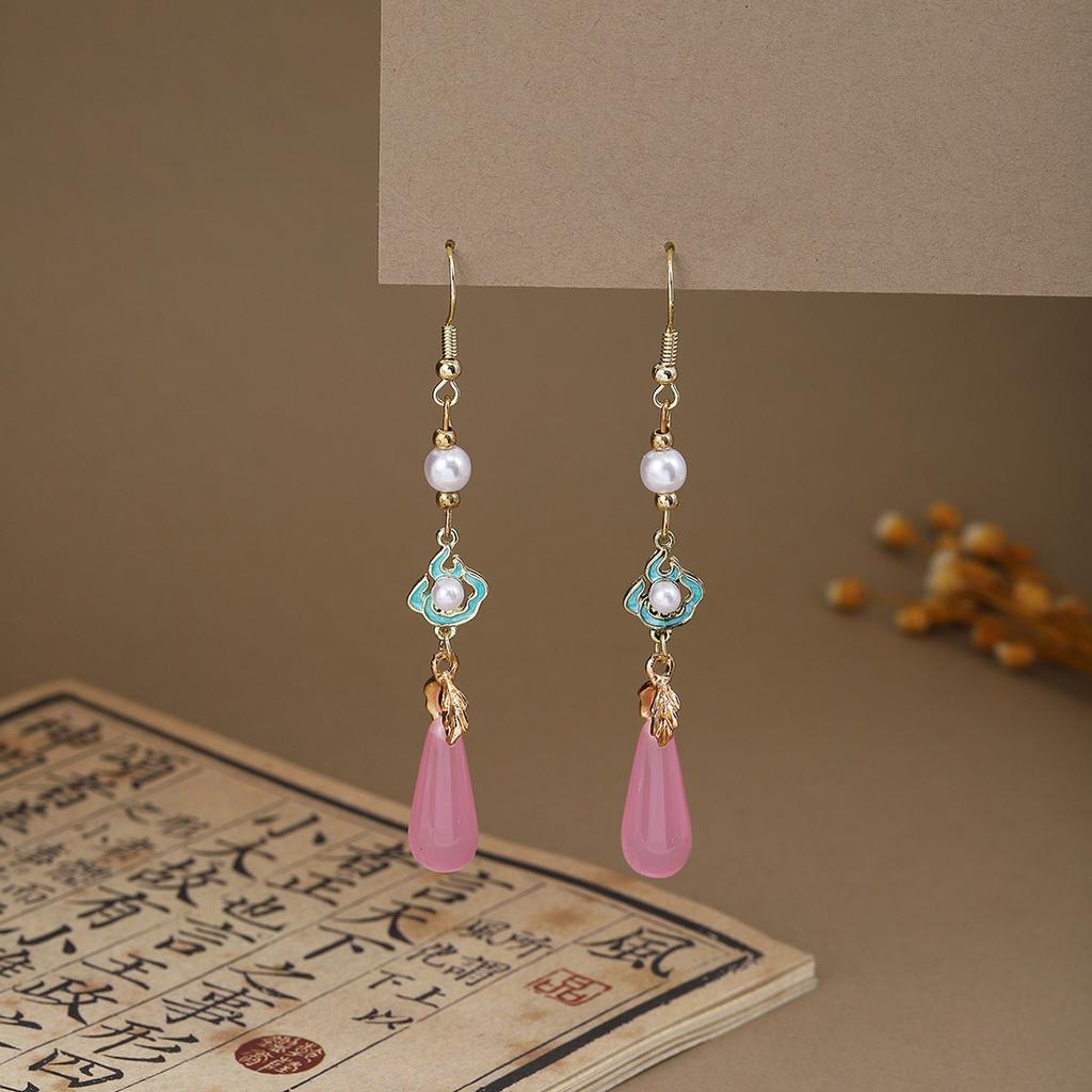 Butterfly Water Drop Pearl Fringed Ear Hook Female, Guochao Light Luxury Safety Buckle Ancient Cheongsam Earrings