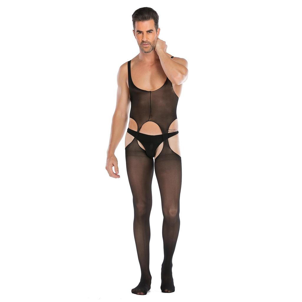 Men's Plus Size Open Crotch Fishnet Bodysuit Temptation Costume Set