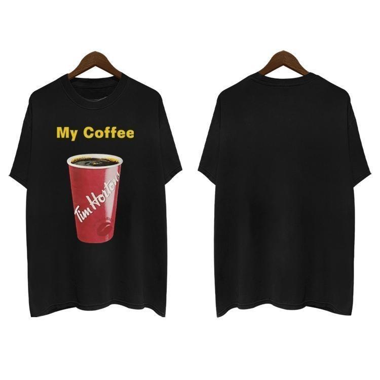 Amerikanischer Kaffee Kurzarm-T-Shirt, Eine Reine Baumwolle Bedruckt Locker Retro Trendy Marke, Unisex Ins Stil Halbarmhemd