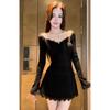 Elegant Lace Trim A-line Mini Dress with Long Sleeves - Sexy & Slimming for Autumn/Winter