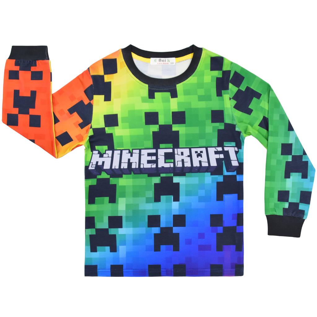 Kids Long Sleeve Pajama Set Minecraft Game Print Boys Girls Thermal Sleepwear Lounge Pants Set