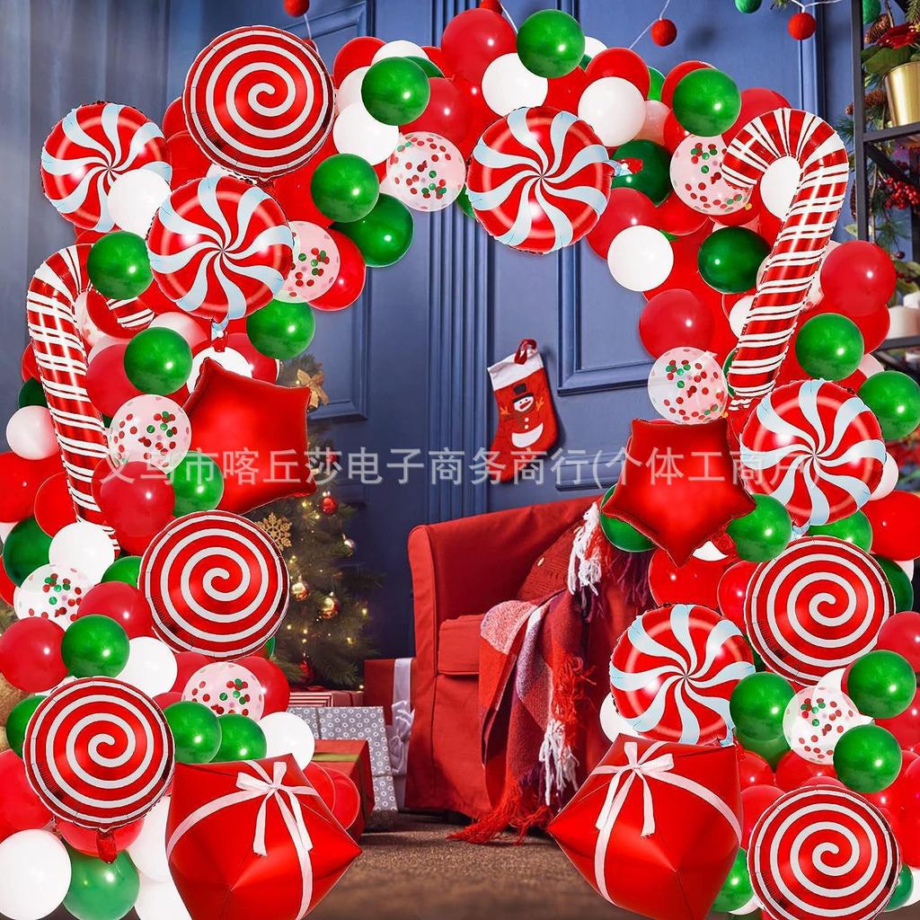 Weihnachtsballon-Set, Zuckerstange, Elch, Lebkuchenmann, Kranz, Gewölbte Partydekoration