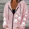 Giacca con cappuccio e zip a nido d'ape casual da donna con stampa zampa di gatto - Poliestere