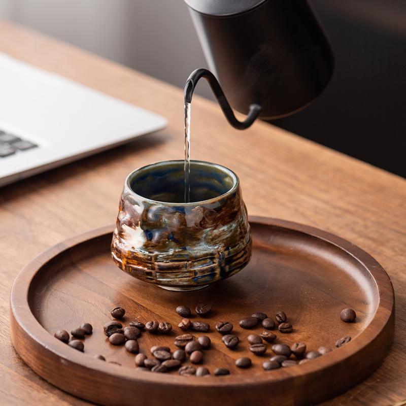 Retro Ceramic Kiln-Change Mug: Pleated Coarse Pottery Coffee Cup