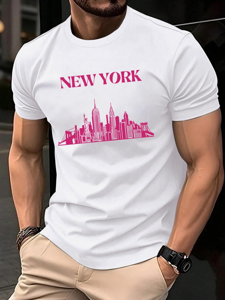 New York City Silhouette Men T Shirts Casual Hip Hop Tops Multicolor Cotton TShirt Summer Loose Male Crewneck Short Sleeve