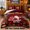 Christmas Custom Name Pattern Bedding 3Pcs Set Bed Sheet Pillowcases Indoor Bedroom Holiday Gift