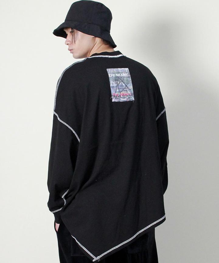 Deumakeu Asymmetrical Oversized Unbalanced Long Sleeve T-Shirt Black