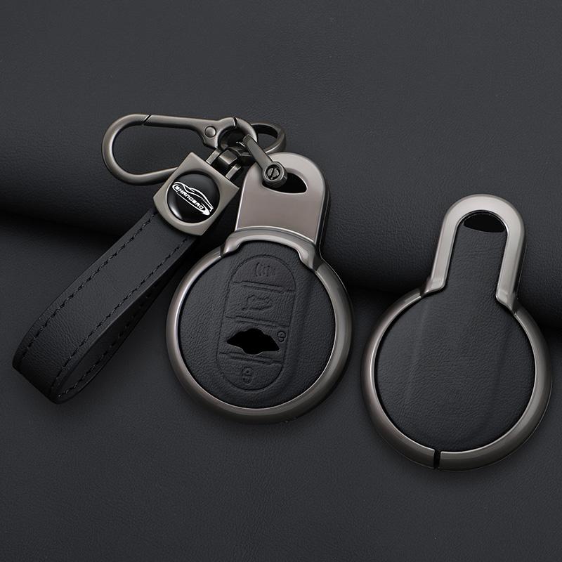 For Bmw Mini Cooper One Fun F54 F55 F56 R56 R57 R58 R59 R60 R61 Car Zinc Alloy Leather Key Case Holder Cover Keychain Accessorie