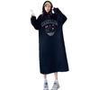 Plus Size Women's Patchwork Skirt 2025 Korean Slimming Long Sleeve Hoodie Dress