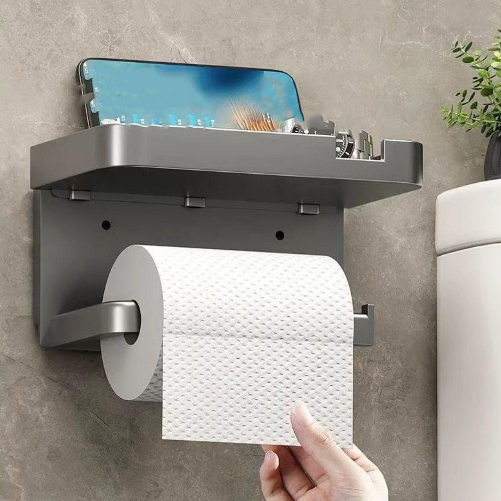 Space Saving Toilet Paper Holder Wall Mounted Storage Shelf Large Paper Roll Holder  Bathroom