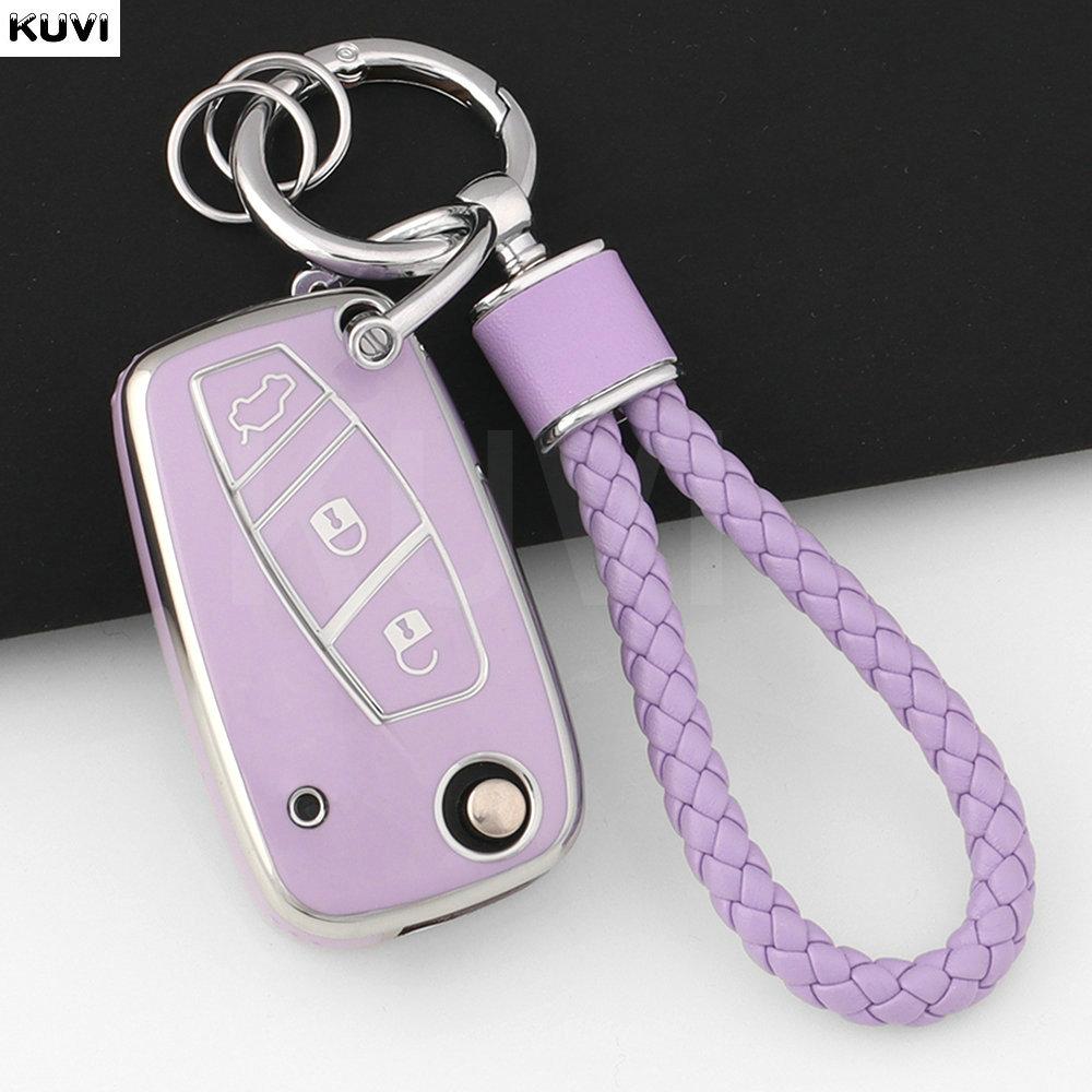 Fashion Tpu Car Flip Key Case Cover For Fiat 500 Panda Stilo Ducato Punto Doblo Bravo 3 Buttons Protected Holder Bag Accessories