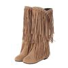 Large size boots autumn and winter new women's boots casual fringed boots college style flat-bottomed high boots women's shoes