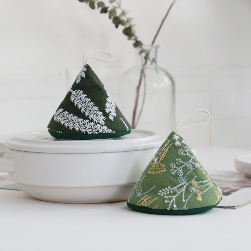 2pc Embroidered Cotton and Linen Kitchen Scalding-proof and Heat-insulating Pot Cap Pot Gripper Fresh Pastoral Pot Cap Pot