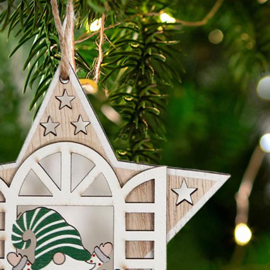 2 ks Dřevěná vánoční přívěsek Vánoční stromek Dekorace Skřítek Hvězda Výřez Závěsné ozdoby pro Domácí Párty Obývací Pokoj