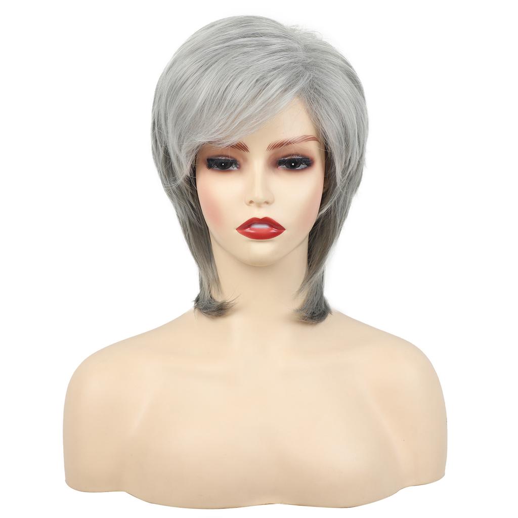 Wig High Temperature Silk Granny Grey Silver Short Hair European American Set Wigs