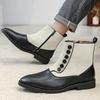 New Designer Winter High Tops Pointed Mix Color Patent Leather Chelsea Ankle Boots For Men's Flats Black Brown All Match Shoes
