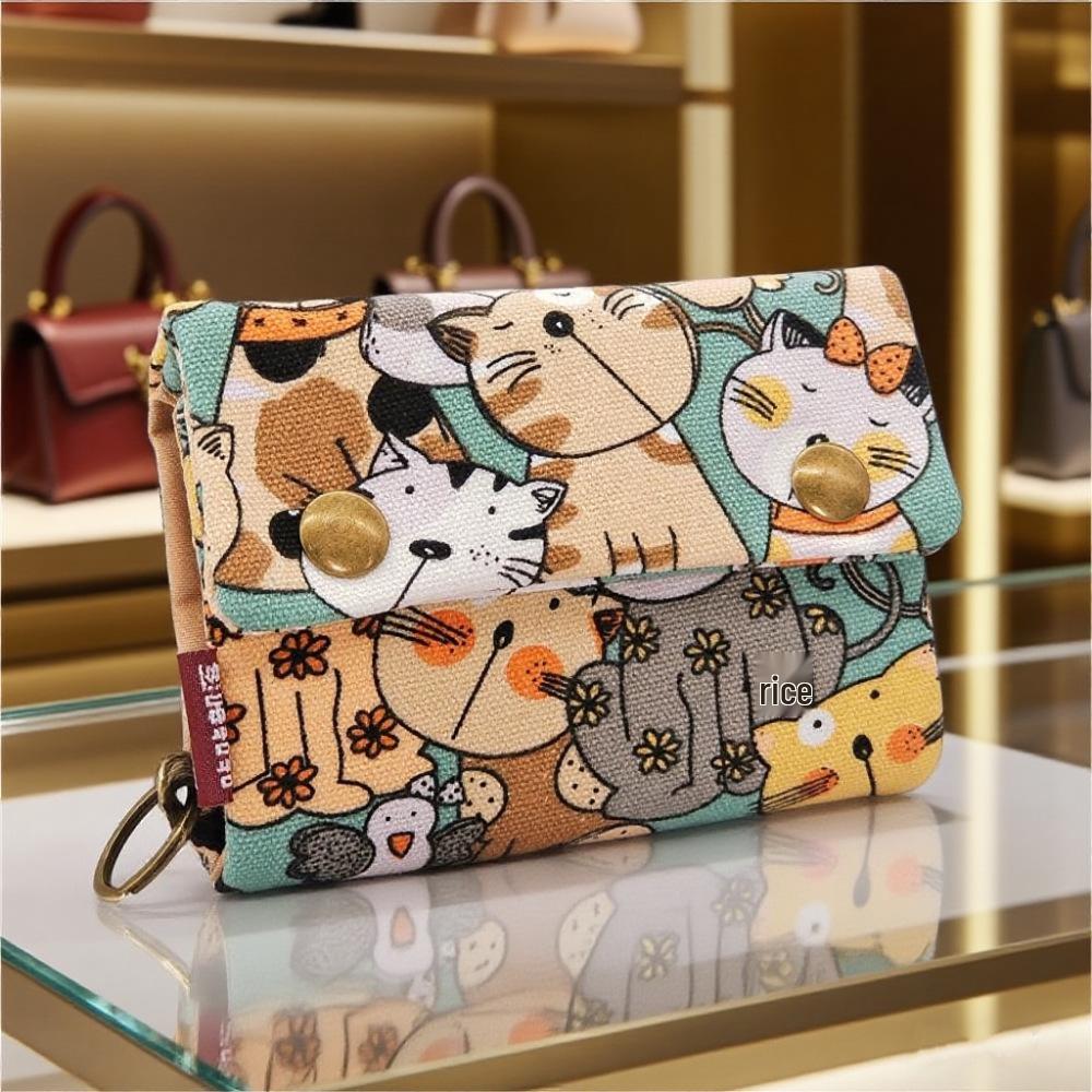 

Unisex Denim Cartoon Print Tri-fold Wallet & Card Holder Key Pouch