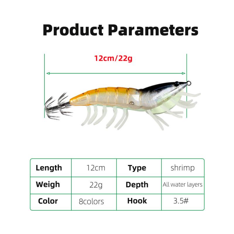 Umbrella-shaped Hook Luminous Fake Shrimp Bait12cm22gSea Fishing Lure Night Fishing Squid Special Bait