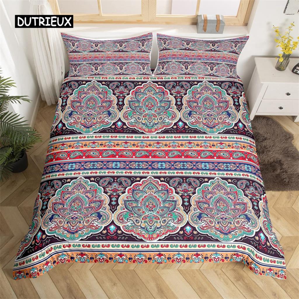 Bohemian Floral Duvet Cover Paisley Mandala Comforter Cover Microfiber Geometry Aztec Mexican Style Bedding Set Twin Queen Size