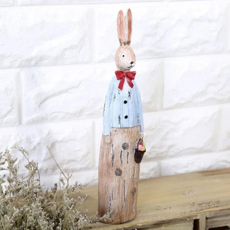 2pcs/set New Creative Couple Rabbit Ornaments Vintage Old Imitation Wood Carving Gifts Resin Crafts Home Decoration Accessories