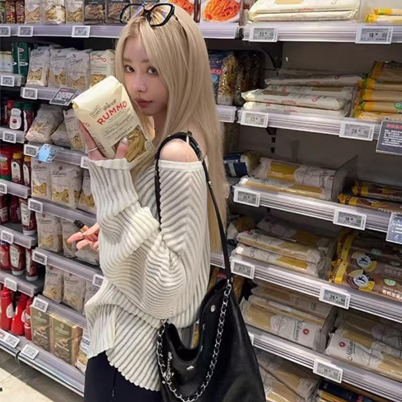 Pit Strip Micro-perspective Lazy Sweater Sweater Women, Loose and Thin In Autumn, Hollow Long-sleeved Top Comfortable 6985#