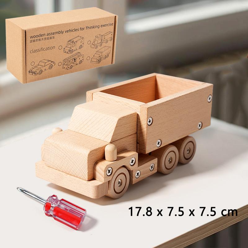 Wooden Screw Assembly Car Montessori Toys Kids Fire Engine Train Creative DIY Vehicle Model Fine Motor Training Educational Toys