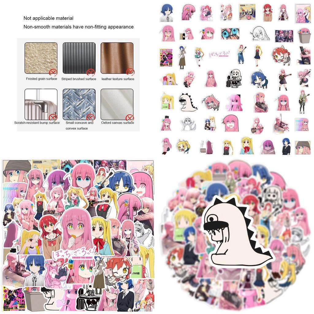 50pcs Bocchi The Rock Waterproof Reusable Adhesive Graffiti Stickers Decorate Luggage/trolley Cases