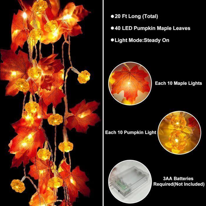 Guirlande lumineuse citrouille LED - AIMOONSA - 6 m - 40 lumières - À piles - Minuterie 6 h allumée 18 h éteinte
