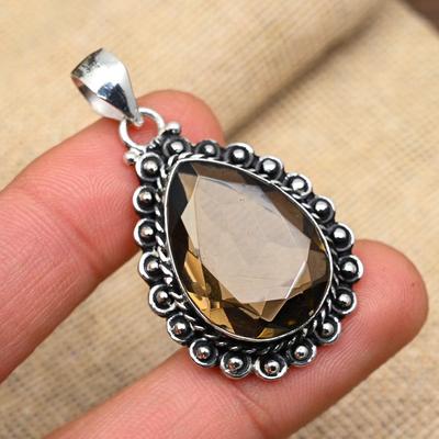 Smoky Topaz Gemstone Handmade 925 Solid Sterling Silver Jewelry Pendant For Wedding Gift