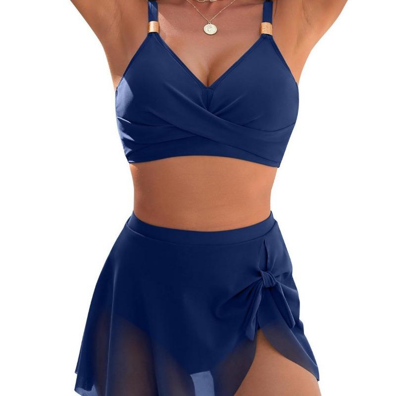 Europäischer und Amerikanischer Bikini Badeanzug Damen Sexy Einfarbige Dünne Netzrock Geteilt Explosion Badeanzug