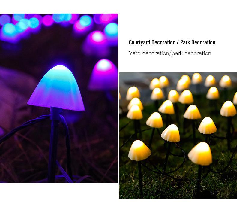Solar LED Mushroom String Lights with Remote for Outdoors