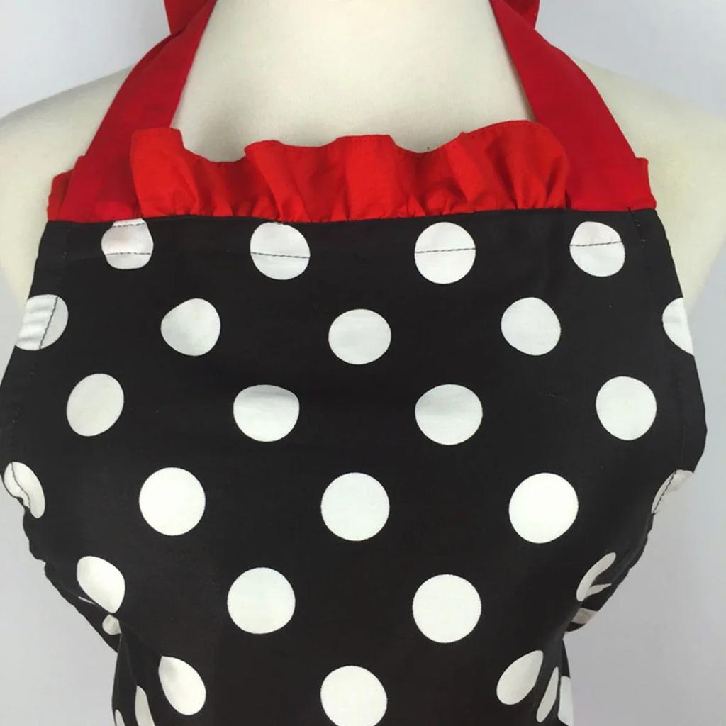 Women Cute Apron Retro Red Polka Dot Xmas Sleeveless Aprons with Pockets Ruffle Cooking Adjustable  for Girls Kitchen Aprons