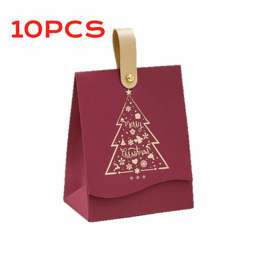 

10Pcs Leather Handles Christmas Candy Handbag Christmas Packaging Bags Present Packaging красный