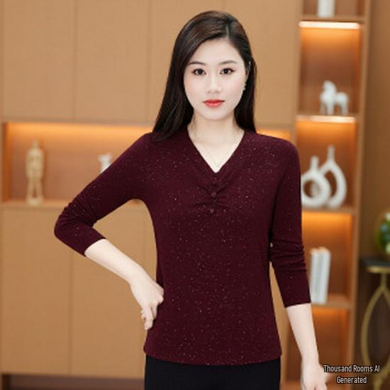

Spring 2026 Chinese Style Long-Sleeve T-Shirt for Middle-Aged and Elderly Women 5XL малиновый