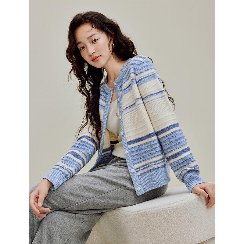 INMAN Women's Striped Spliced Knit Cardigan