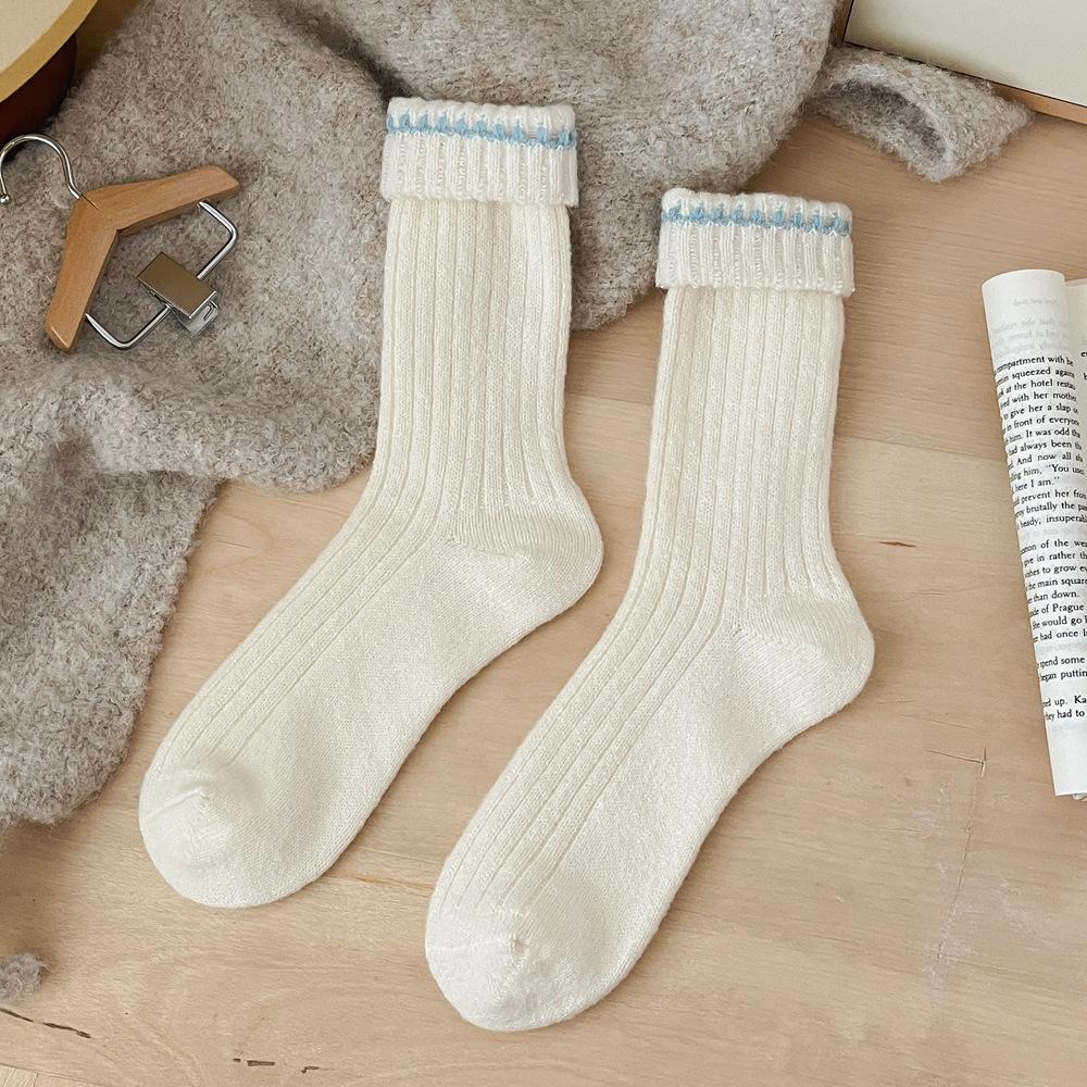 Autumn Winter Thicken Warm Women Socks Japanese Fashion Knitted Middle Tube Socks Women Solid Color Long Socks Christmas Gifts