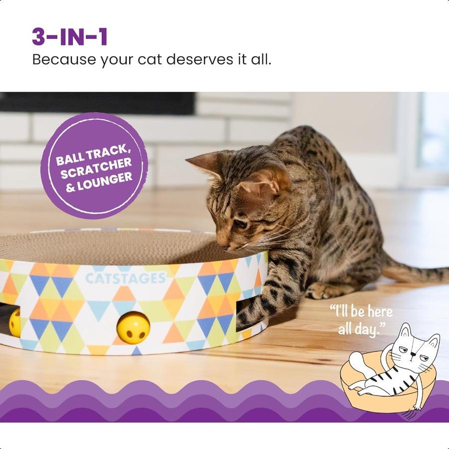 

Catstages Миска Трек Когтеточка Игрушка Трек с Шариками для Кошек Гофрированный Когтеточка и Лежанка Все-в-одном Два Шарика в Комплекте для Интерактивной Игры United States