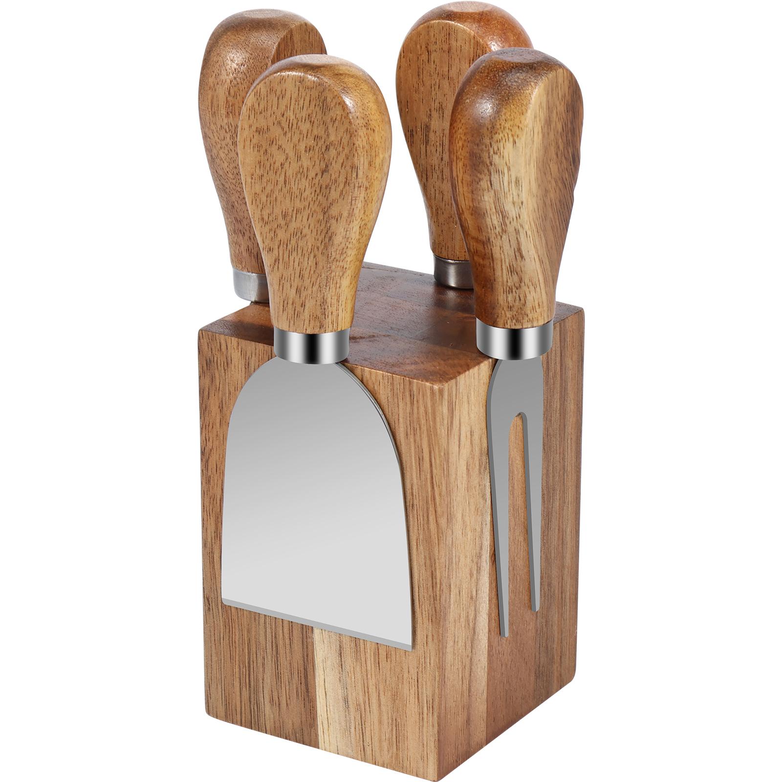 

Cheese Cutter Set 4 Stainless Steel Cheese Cutter Utensils with 1 Magnetic Acacia Wood Holder Charcuterie Board Accessories