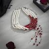 Mysterious Fashion Jewelry Gothic Blood Drop Choker, Layered Faux Pearl Necklace, Red Tassel Spooky Party Earrrings, Punk Style Vampire for