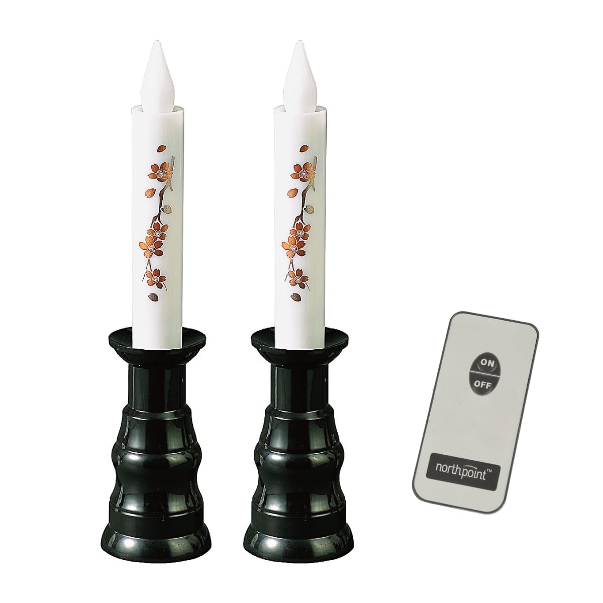 

Sunmany LED Candles, Set of 2, with Remote Control, Flickering Flame, Candlestick Included, Buddhist Altar Accessory, Modern Buddhist Altar, Black
