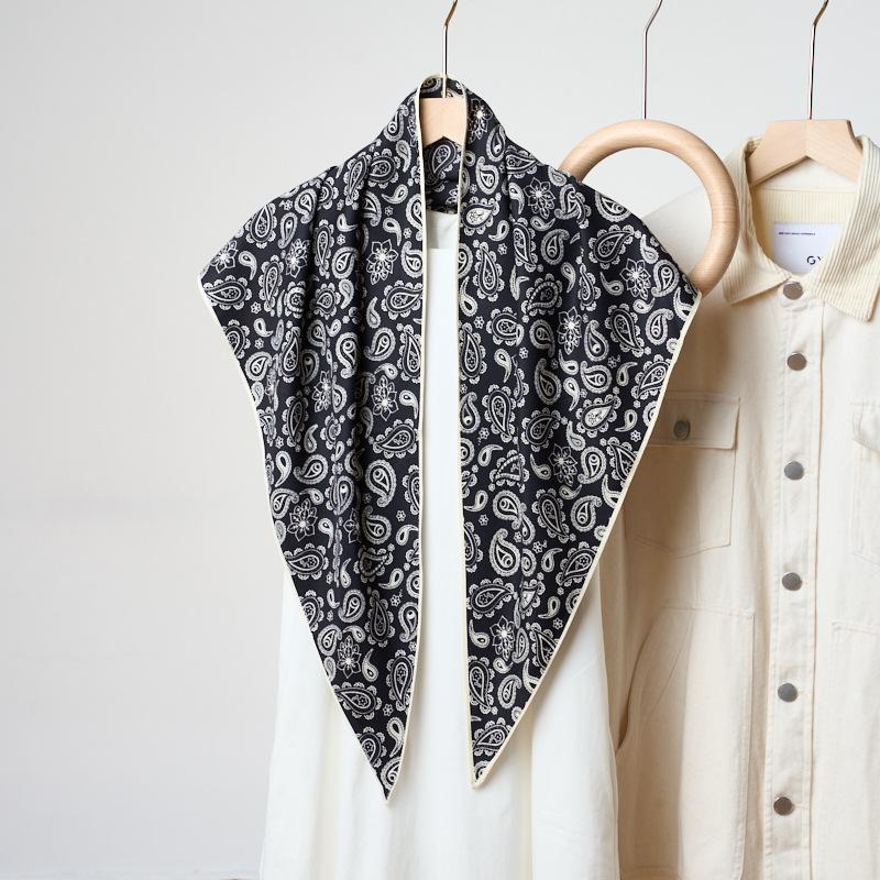 Summer Atmosphere Wearing Headscarf Twill Silk Simulation Silk Cool Diagonal Scarf Cashew Print Women's Triangle Silk Scarf