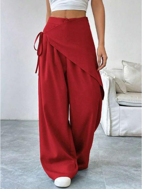 Women s 2026 Southeast Asia Design Loose High-end Wide-leg Slimming Pants Double Extra Large красный